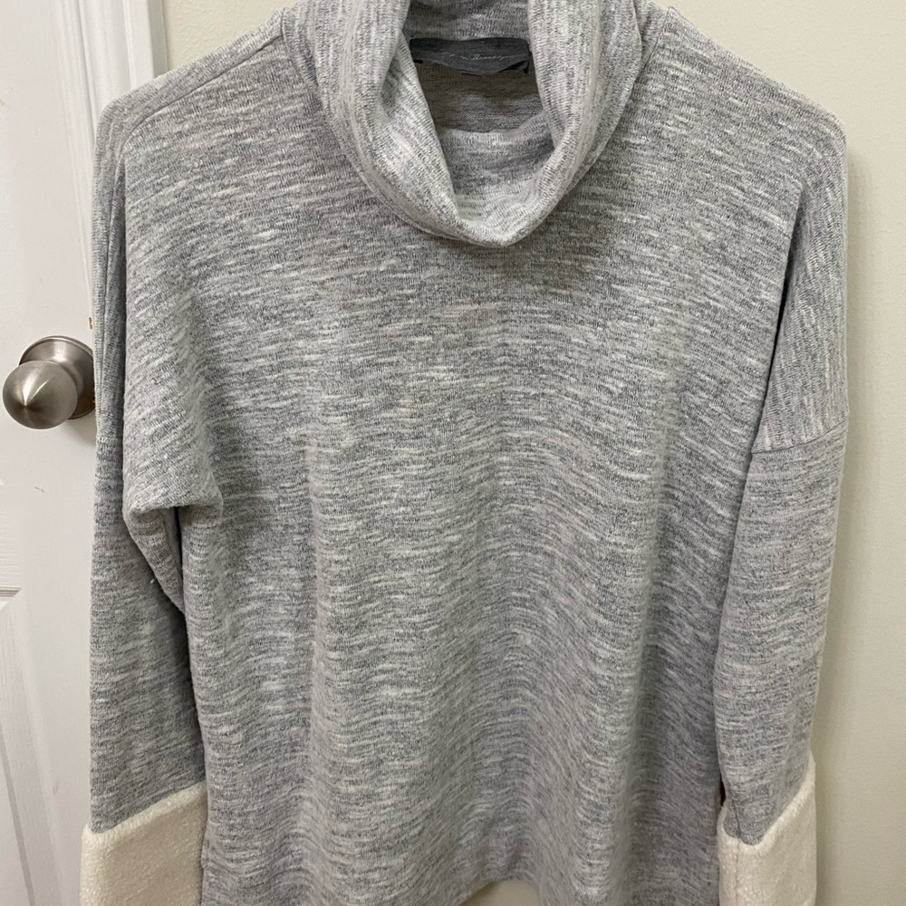 Sunday in Brooklyn Gray and Cream Cowl Neck Sweater